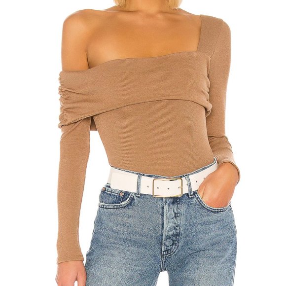 One Shoulder Tan Bodysuit - Picture 1 of 6